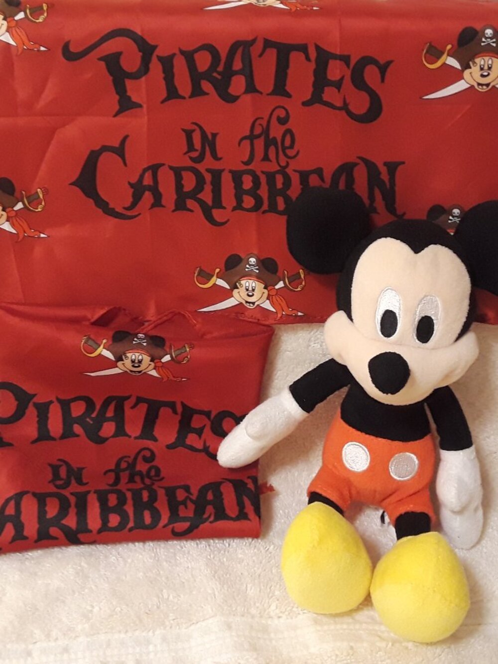 3-Pc Disney Bundle: 2 Disney Cruise Line Red Bandanas & 1 Mickey Mouse Plush 9"